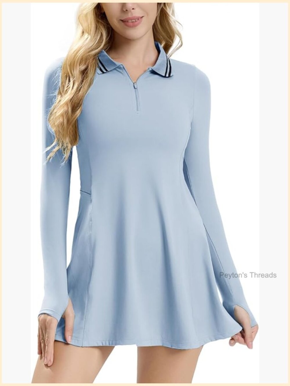 Long Sleeve Tennis Dress with Shorts & Thumbholes
